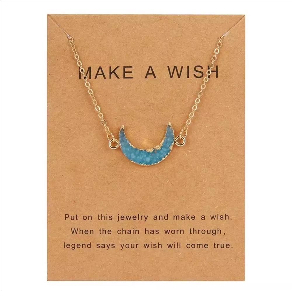 ONE LEFT! NEW! Make A Wish Moon Necklace Natural Stone Cute Dainty Boho